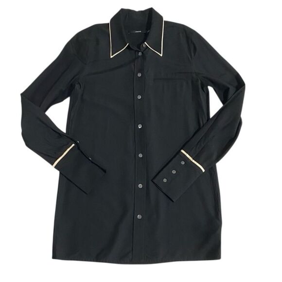 J Brand Tops - J Brand Silk Blend Button Down Shirt Black with Contrast Piping XS